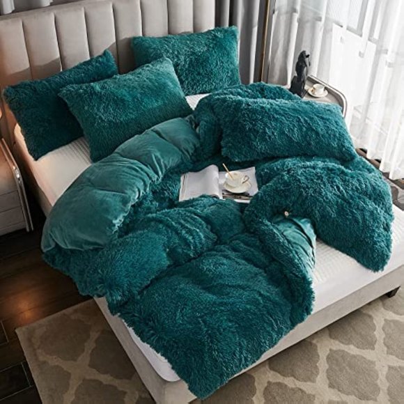 Shaggy Fluffy Faux Fur Duvet Cover Set Button Closure Velvety Bedding Se… - Picture 2 of 6